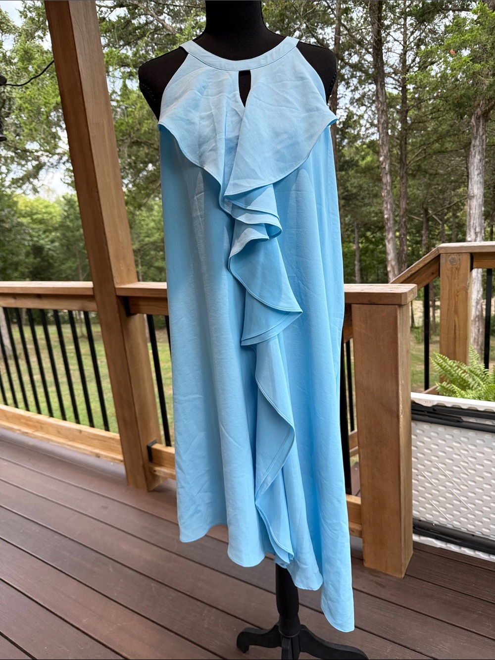 Adrianna Papell Light Blue Asymmetrical Ruffle Dress